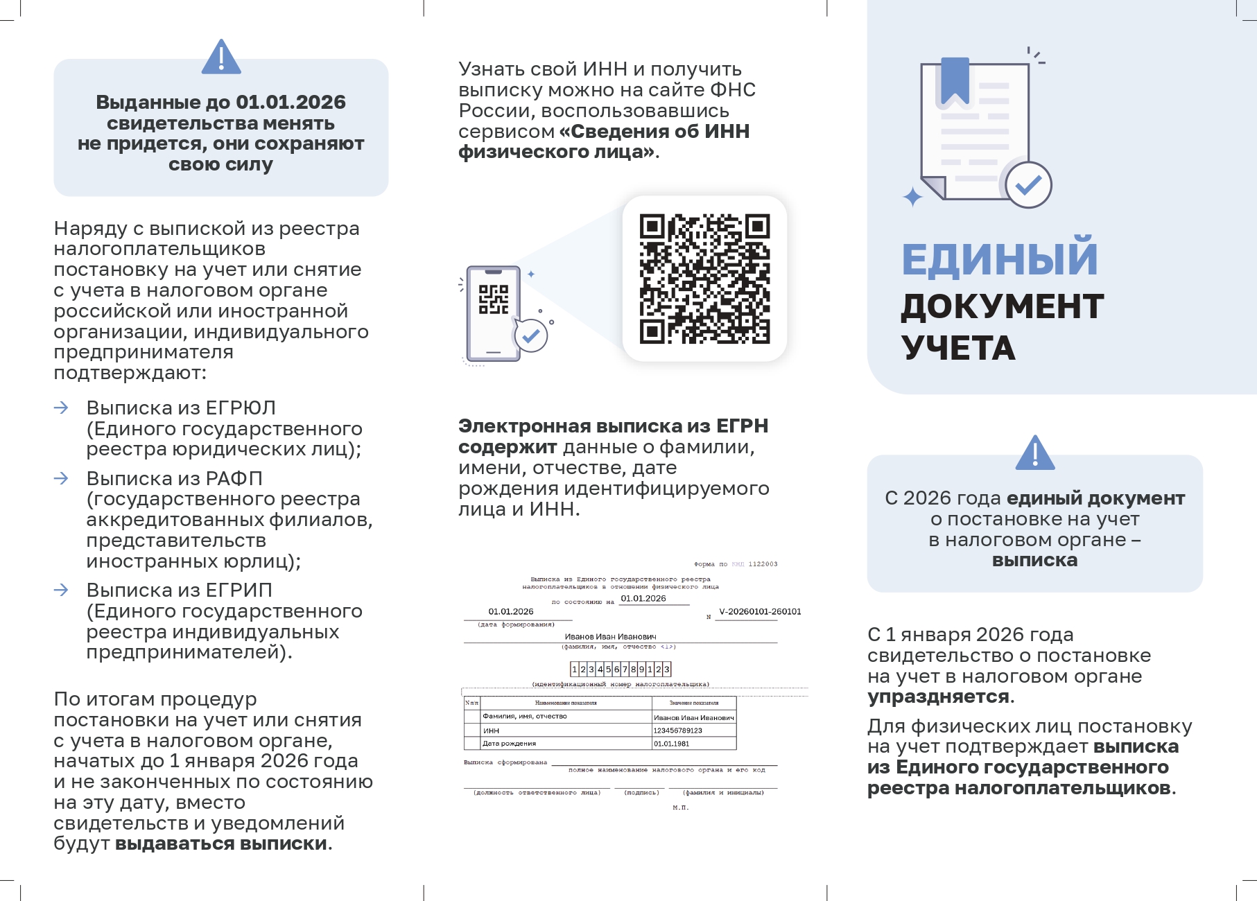 С 2026 года единым документом о постановке на учет в налоговом органе станет выписка