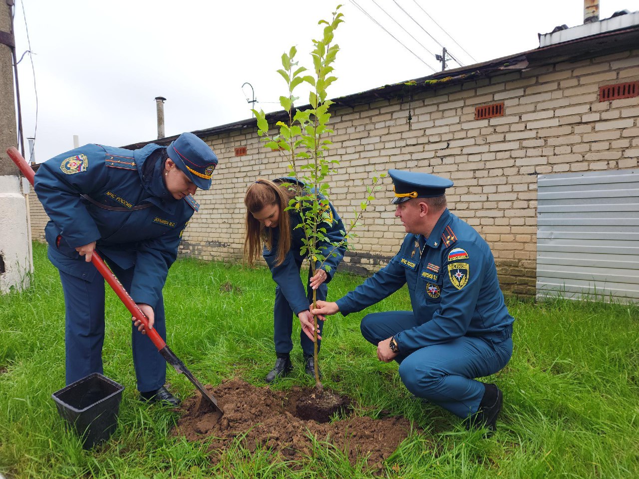 Фрязиснкие пожарные провели экскурсию для детей и высадили деревья в честь 35-летия МЧС России